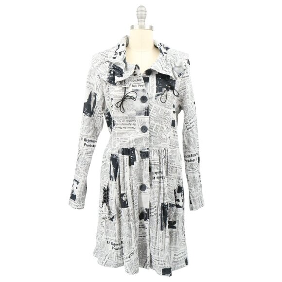 IC Collection by Connie K News Print Newspaper Chain Detail Button Front Dress L - Picture 1 of 9